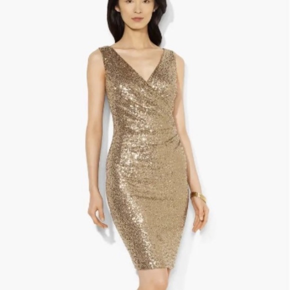Ralph Lauren Dresses & Skirts - Lauren Ralph Lauren Gold Sequin Vneck Sleeveless dress